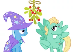 Size: 1042x756 | Tagged: christmas, derpibooru import, edit, female, holiday, male, mistleholly, safe, shipping, straight, trixbreeze, trixie, zephyr breeze