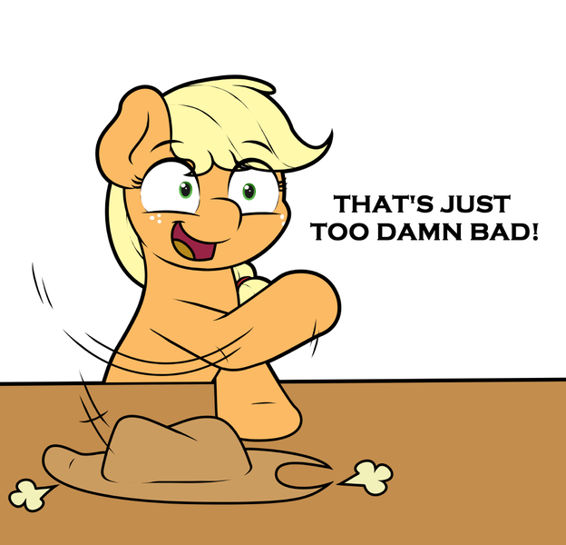 Size: 1000x962 | Tagged: safe, artist:ljdamz1119, derpibooru import, edit, applejack, earth pony, pony, applejack's hat, cowboy hat, female, hat, mare, reaction image, solo, vulgar