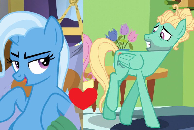 Size: 1402x938 | Tagged: derpibooru import, edit, edited screencap, female, flutter brutter, male, road to friendship, safe, screencap, shipping, shipping domino, straight, trixbreeze, trixie, zephyr breeze