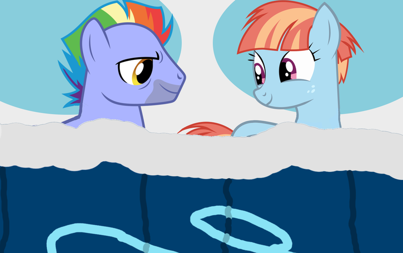 Size: 1337x840 | Tagged: accessory-less edit, aftersex, and that's how rainbow dash was made, artist:dashiesparkle, artist:electrochoc, bed, bow hothoof, covers, derpibooru import, edit, female, husband and wife, looking at each other, male, missing accessory, on bed, pillow, shipping, smiling, straight, suggestive, under the covers, vector, vector edit, windyhoof, windy whistles