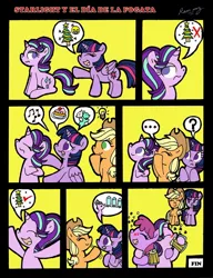 Size: 1510x1971 | Tagged: safe, artist:rammzblood, derpibooru import, applejack, berry punch, berryshine, starlight glimmer, twilight sparkle, twilight sparkle (alicorn), alicorn, earth pony, pony, unicorn, alcohol, christmas, christmas tree, cider, comic, drunk, drunker glimmer, drunklight glimmer, hearth's warming eve, holiday, tree