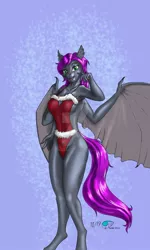 Size: 1024x1707 | Tagged: suggestive, artist:thunderblitz1, derpibooru import, oc, oc:dusk eclipse, anthro, bat pony, unguligrade anthro, armpits, breasts, christmas, clothes, deviantart watermark, female, holiday, leotard, mare, multiple arms, obtrusive watermark, solo, solo female, watermark