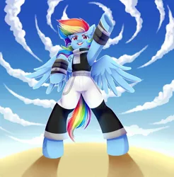 Size: 1280x1302 | Tagged: safe, artist:tigra0118, derpibooru import, rainbow dash, pegasus, pony, anime, armpits, black star, canon, collaboration, crossover, looking at someone, solo, soul eater