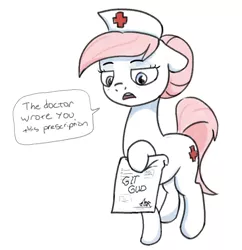 Size: 1150x1186 | Tagged: safe, artist:anonymous, derpibooru import, nurse redheart, earth pony, pony, /mlp/, 4chan, drawthread, git gud, simple background, solo, speech bubble, text, white background