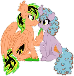 Size: 1280x1307 | Tagged: safe, artist:missmele-madness, derpibooru import, oc, unofficial characters only, hybrid, kirin, pegasus, pony, deviantart watermark, female, male, obtrusive watermark, simple background, stallion, transparent background, watermark