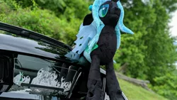 Size: 3840x2160 | Tagged: artist:lioncubcreations, artist:paradigmpizza, car, changeling, derpibooru import, etching, irl, miata, outdoors, photo, plushie, queen chrysalis, safe