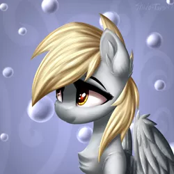 Size: 2500x2500 | Tagged: safe, artist:shido-tara, derpibooru import, derpy hooves, pegasus, pony, bubble, bust, cheek fluff, chest fluff, ear fluff, female, high res, mare, portrait, redraw, shoulder fluff, solo