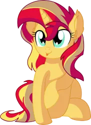 Size: 1024x1404 | Tagged: safe, artist:cyanlightning, derpibooru import, sunset shimmer, pony, unicorn, .svg available, absurd resolution, cute, ear fluff, female, mare, raised hoof, shimmerbetes, simple background, sitting, smiling, solo, tongue out, transparent background, vector