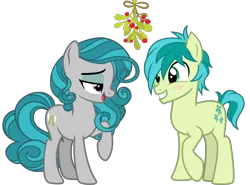 Size: 5400x4000 | Tagged: artist:cheezedoodle96, blushing, christmas, derpibooru import, eye contact, fake cutie mark, female, hearth's warming, holiday, idw, looking at each other, male, mistleholly, raised hoof, safe, sandbar, shipping, simple background, smiling, straight, svg, .svg available, swiftbar, swift foot, transparent background, vector