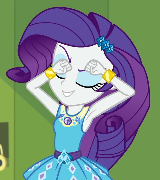 Size: 961x1080 | Tagged: safe, derpibooru import, screencap, rarity, equestria girls, equestria girls series, holidays unwrapped, spoiler:eqg series (season 2), armpits, bracelet, canterlot high, cropped, cute, eyes closed, eyeshadow, female, geode of shielding, hallway, jewelry, lockers, magical geodes, makeup, o come all ye squashful, raribetes, solo