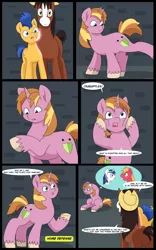 Size: 5000x8000 | Tagged: safe, artist:chedx, author:bigonionbean, derpibooru import, big macintosh, flash sentry, shining armor, trouble shoes, oc, oc:home defence, clydesdale, earth pony, pegasus, pony, unicorn, comic:the fusion flashback, butt, comic, commissioner:bigonionbean, confused, flank, forced, fuse, fused, fusion, fusion:home defence, head in hooves, magic, merging, plot, potion, swelling, talking to themself, thought bubble