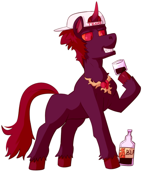 Size: 961x1125 | Tagged: safe, artist:ninji, derpibooru import, oc, oc:badheart, unofficial characters only, pony, umbrum, unicorn, 2020 community collab, derpibooru community collaboration, hat, jewelry, male, regalia, rum, simple background, solo, texas, transparent background