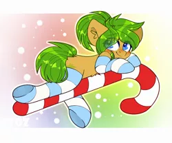 Size: 2400x2000 | Tagged: suggestive, artist:etoz, derpibooru import, oc, oc:oasis, unofficial characters only, earth pony, pony, big eyes, blushing, candy, candy cane, clothes, commission, cute, earth pony oc, eyebrows, eyebrows down, female, food, gradient background, happy, mare, smiling, socks, solo, solo female, stockings, striped socks, sugar cane, thigh highs, wingding eyes, ych result