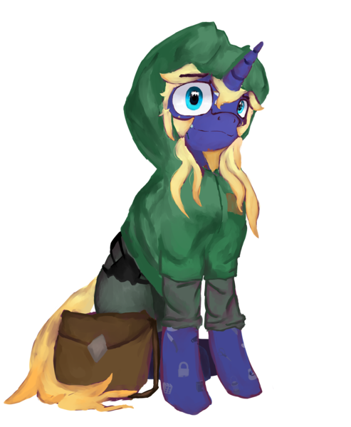 Size: 2300x2800 | Tagged: safe, artist:sapphmod, derpibooru import, oc, oc:sapphire mark, pony, unicorn, 2020 community collab, derpibooru community collaboration, clothes, cutie pox, hoodie, looking at you, simple background, sitting, solo, transparent background