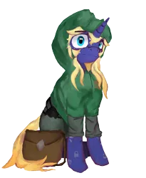 Size: 2300x2800 | Tagged: safe, artist:sapphmod, derpibooru import, oc, oc:sapphire mark, pony, unicorn, 2020 community collab, derpibooru community collaboration, clothes, cutie pox, hoodie, looking at you, simple background, sitting, solo, transparent background