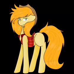 Size: 2000x2000 | Tagged: safe, artist:graceysworld, derpibooru import, oc, oc:sweet apple, unofficial characters only, earth pony, pony, black background, cowboy hat, hat, offspring, parent:applejack, parent:braeburn, parents:braejack, product of incest, simple background, solo, straw in mouth