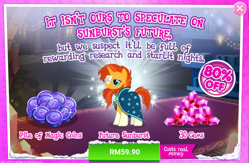 Size: 1041x682 | Tagged: safe, derpibooru import, official, sunburst, pony, unicorn, the last problem, advertisement, costs real money, crack is cheaper, gameloft, gem, implied shipping, implied starburst, implied straight, magic coins, older sunburst, solo, sunburst the bearded