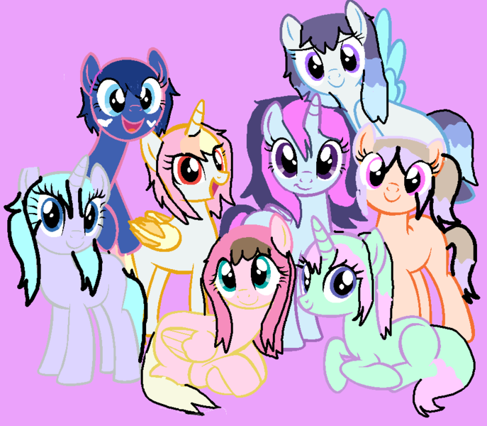 Size: 930x812 | Tagged: safe, artist:pinkmermaid70, derpibooru import, oc, oc:lovely storm, oc:miranda, unofficial characters only, alicorn, earth pony, pegasus, pony, unicorn, base used, female, group, mare