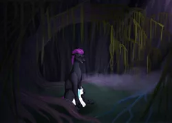 Size: 2560x1829 | Tagged: artist needed, changeling, changeling oc, derpibooru import, dorestia, fog, forest, oc, oc:king dorigan, original species, plushie, plush pony, princess celestia, purple changeling, safe