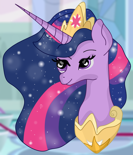 Size: 2369x2753 | Tagged: safe, artist:dashybestpony, derpibooru import, princess twilight 2.0, twilight sparkle, twilight sparkle (alicorn), alicorn, pony, the last problem, blurred background, bust, crown, ethereal mane, female, jewelry, mare, older, older twilight, portrait, regalia, solo, starry mane