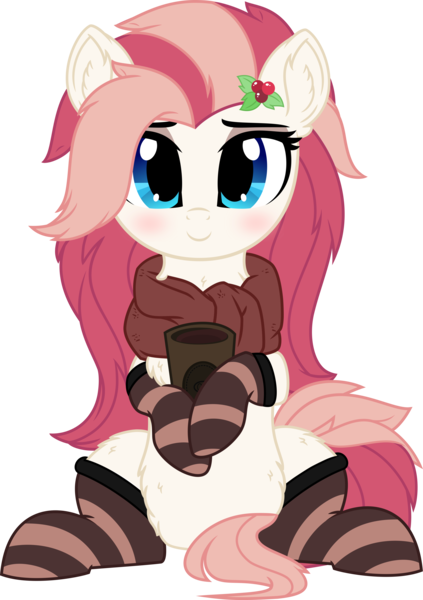Size: 4630x6562 | Tagged: safe, artist:aureai, derpibooru import, oc, oc:aureai, unofficial characters only, pegasus, pony, 2020 community collab, derpibooru community collaboration, .svg available, blushing, chest fluff, clothes, cookie, cup, cute, ear fluff, female, fluffy, food, happy, holly, leg fluff, long mane, looking at you, mare, oreo, raised eyebrow, scarf, simple background, sitting, smiling, socks, solo, striped socks, tea, transparent background, vector