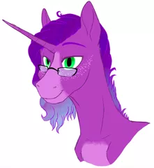 Size: 632x687 | Tagged: safe, artist:phobicalbino, derpibooru import, oc, oc:aurora, unofficial characters only, pony, unicorn, bald face, bust, female, glasses, mare, simple background, solo, white background
