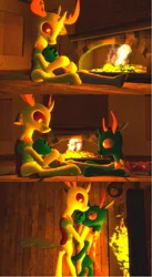 Size: 861x1568 | Tagged: 3d, artist needed, changedling, changedling brothers, changeling, comic, cuddling, derpibooru import, fireplace, gmod, hug, human, human on changeling snuggling, king thorax, mummification, oc, oc:anon, pharynx, prince pharynx, suggestive, thorax