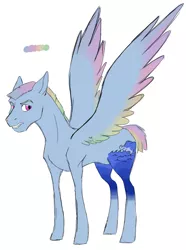 Size: 1480x1992 | Tagged: safe, artist:phobicalbino, derpibooru import, oc, oc:thunder tantrum, unofficial characters only, pegasus, pony, colored wings, colored wingtips, large cutie mark, male, next generation, offspring, parent:oc:daredevil, parent:rainbow dash, parents:canon x oc, short mane, short tail, simple background, solo, stallion, white background, wings