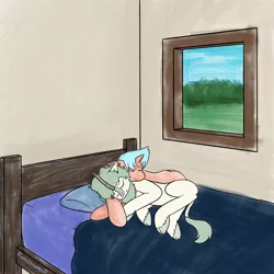 Size: 1200x1200 | Tagged: safe, artist:skydreams, derpibooru import, oc, oc:coffee dazes, oc:sincere service, unofficial characters only, kirin, pony, unicorn, bed, bedroom, commission, female, kirin oc, male, mare, snuggling, stallion