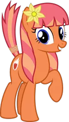 Size: 4000x7088 | Tagged: safe, artist:parclytaxel, derpibooru import, oc, oc:blazing love, unofficial characters only, earth pony, pony, 2020 community collab, derpibooru community collaboration, .svg available, absurd resolution, female, flower, flower in hair, grin, looking at you, mare, raised hoof, raised tail, simple background, smiling, solo, tail, tail wrap, transparent background, vector