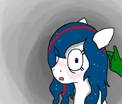 Size: 652x553 | Tagged: safe, derpibooru import, oc, oc:anon, oc:nasapone, earth pony, blushing, cyoa, dark background, ethereal mane, offscreen character, pov, shocked, starry mane