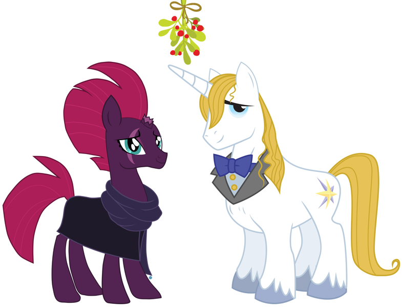 Size: 2092x1595 | Tagged: berryblood, christmas, crack shipping, derpibooru import, female, fizzlepop berrytwist, hearth's warming, holiday, male, mistleholly, prince blueblood, safe, shipping, straight, tempest shadow