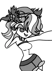 Size: 877x1200 | Tagged: safe, artist:treble clefé, derpibooru import, vignette valencia, equestria girls, equestria girls series, rollercoaster of friendship, breasts, busty vignette valencia, clothes, grayscale, hashtag bangs, monochrome, selfie, shorts, simple background, solo, transparent background, wide hips