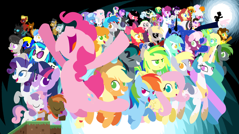 Size: 3840x2160 | Tagged: safe, artist:viva reverie, derpibooru import, amethyst star, angel bunny, apple bloom, applejack, berry punch, berryshine, bon bon, button mash, carrot top, cheerilee, cheese sandwich, cloudy quartz, derpy hooves, discord, fluttershy, golden harvest, igneous rock pie, lyra heartstrings, neon lights, nightmare moon, octavia melody, photo finish, pinkie pie, pretty vision, princess celestia, princess luna, rainbow dash, rarity, rising star, shining armor, soigne folio, stella lashes, sweetie belle, sweetie drops, trixie, twilight sparkle, vinyl scratch, oc, oc:abluskittle, oc:alex s, oc:animatedjames, oc:blackgryph0n, oc:brock fallon, oc:bronydanceparty, oc:decibelle, oc:eilemonty, oc:fluffle puff, oc:forest rain, oc:mic the microphone, oc:silver line, oc:snowdrop, oc:the living tombstone, oc:viva reverie, oc:wooden toaster, alicorn, changeling, draconequus, earth pony, human, monkey, pegasus, pony, unicorn, brony polka, don't mine at night, picture perfect pony, 4k, alex s., eilemonty, elise, ken ashcorp, mane six, minecraft, no outline, pointy ponies, rina-chan, s1 luna, scout, silhouette, stella, the jokermort