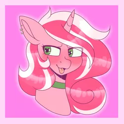 Size: 5000x5000 | Tagged: suggestive, artist:tuzz-arts, derpibooru import, oc, oc:peppy revvy, unofficial characters only, pony, unicorn, choker, drool, drool string, ear piercing, earring, heart eyes, jewelry, lidded eyes, piercing, solo, tongue out, wingding eyes