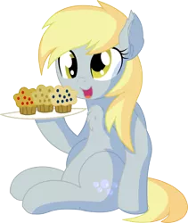 Size: 1024x1213 | Tagged: safe, artist:cyanlightning, derpibooru import, derpy hooves, pegasus, pony, .svg available, absurd resolution, chest fluff, ear fluff, female, folded wings, food, holding, mare, muffin, simple background, sitting, solo, that pony sure does love muffins, transparent background, vector, wings