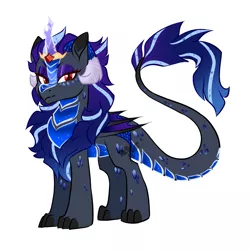 Size: 1027x1029 | Tagged: safe, artist:sapphirescarletta, derpibooru import, oc, oc:azure roe, unofficial characters only, dracony, dragon, hybrid, kirin, claws, commissioner:genki, female, horns, image, kirin oc, png, red eyes, scales, simple background, solo, white background, wings