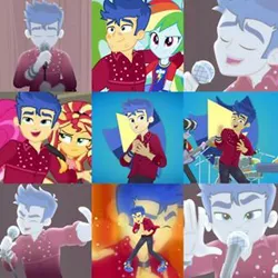 Size: 320x320 | Tagged: safe, derpibooru import, edit, screencap, flash sentry, pinkie pie, rainbow dash, ringo, sunset shimmer, cheer you on, equestria girls, equestria girls series, spoiler:eqg series (season 2), backstage, cutie mark, eyes closed, female, male, microphone, musical instrument, stage