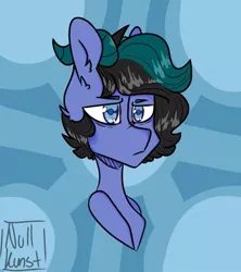 Size: 455x512 | Tagged: artist:nullkunst, bicorn, derpibooru import, fallout equestria, fallout equestria: kingpin, horn, information broker, male, multiple horns, oc, oc:isaac, safe, solo, stallion, teal eyes