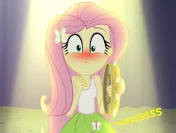 Size: 661x500 | Tagged: safe, artist:thedarkpony, derpibooru import, edit, edited screencap, screencap, fluttershy, equestria girls, rainbow rocks, accident, blushing, cropped, embarrassed, fear wetting, female, fetish, implied pissing, implied urine, implied wetting, onomatopoeia, pee edit, pissing, scared, solo, stage fright, urine, watersports