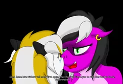 Size: 4030x2750 | Tagged: angry, anthro, artist:dianetgx, black background, crying, derpibooru import, dragon, dragoness, ear piercing, earring, english, english subtitles, female, horn, jewelry, mother and child, mother and daughter, oc, oc:diane tgx, oc:natasha lavender, piercing, safe, simple background, tearing, teary eyes, text, threat