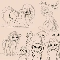 Size: 4000x4000 | Tagged: safe, artist:miokomata, derpibooru import, fluttershy, pegasus, pony, semi-anthro, bald, belly button, blushing, chest fluff, female, floppy ears, freckles, looking at you, looking back, mare, sketch, solo