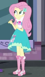 Size: 474x813 | Tagged: safe, derpibooru import, screencap, fluttershy, equestria girls, equestria girls series, street chic, spoiler:eqg series (season 2), clothes, cropped, cute, long socks, scarf, shyabetes, solo, tights