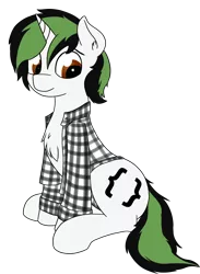Size: 1438x1969 | Tagged: safe, artist:czaroslaw, derpibooru import, oc, oc:czarie, unofficial characters only, pony, unicorn, 2020 community collab, derpibooru community collaboration, chest fluff, flannel shirt, male, simple background, sitting, solo, stallion, transparent background