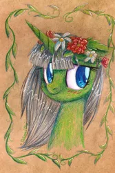 Size: 2228x3336 | Tagged: artist:0okami-0ni, bust, derpibooru import, oc, safe, solo, traditional art, unofficial characters only, wreath