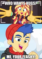 Size: 600x835 | Tagged: safe, derpibooru import, flash sentry, sunset shimmer, equestria girls, equestria girls series, holidays unwrapped, how to backstage, spoiler:eqg series (season 2), female, flashimmer, male, meme, shipping, shipping domino, straight