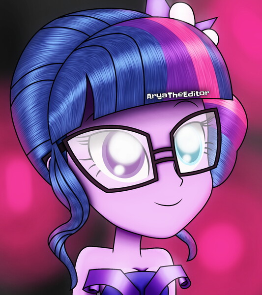 Size: 1920x2160 | Tagged: safe, artist:aryatheeditor, derpibooru import, sci-twi, twilight sparkle, equestria girls, legend of everfree, adorable face, clothes, colored pupils, cute, digital art, dress, gala dress, geode of telekinesis, glasses, glowing eyes, hair bun, heterochromia, magical geodes, photo, powerful sparkle, smiley face, smiling, solo, twiabetes