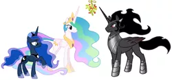 Size: 2086x975 | Tagged: safe, derpibooru import, edit, king sombra, princess celestia, princess luna, alicorn, pony, alicornified, alternate universe, armor, beautiful, bedroom eyes, bisexual, celestibra, celumbra, christmas, covered cutie mark, crown, cutie mark, ethereal mane, female, flirting, good king sombra, handsome, hearth's warming, hidden cutie mark, holiday, hoof shoes, horn, implied celestibra, implied celumbra, implied lumbra, implied polyamory, implied shipping, incest, jewelry, king sombra gets all the mares, large wings, lesbian, long horn, looking at each other, lucky bastard, lumbra, majestic, male, mane, mare, mistleholly, ot3, peytral, polyamory, race swap, regal, regalia, romance, royal sisters, royalty, seduction, shipping, smiling, sombracorn, stallion, starry mane, straight, stupid sexy sombra, this will end in kisses, this will end in snu snu, trio, when he smiles, wings