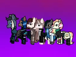Size: 2048x1536 | Tagged: safe, artist:lightningbolt39, derpibooru import, oc, oc:cheery candy, oc:cut crease, oc:ember arrow, oc:goth mocha, oc:sidewinder, oc:tough cookie (ice1517), unofficial characters only, earth pony, lamia, original species, pegasus, pony, snake, snake pony, unicorn, anklet, armor, bone, boots, bow, bracelet, cheerycookie, choker, clothes, clothes swap, colored sclera, ear piercing, earring, fans, fedora, female, flats, freckles, gloves, gradient background, hair bow, hat, hoodie, jacket, jewelry, leather jacket, lesbian, lip piercing, lipstick, makeup, mare, multicolored hair, oc x oc, pants, piercing, rainbow hair, rainbow socks, shipping, shirt, shoes, skirt, skull, socks, stockings, striped socks, sweater, t-shirt, thigh highs, wall of tags, wristband