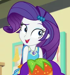 Size: 970x1048 | Tagged: safe, derpibooru import, screencap, rarity, equestria girls, equestria girls series, holidays unwrapped, spoiler:eqg series (season 2), canterlot high, classroom, cornucopia costumes, cropped, cute, female, geode of shielding, magical geodes, o come all ye squashful, open mouth, raribetes, smiling